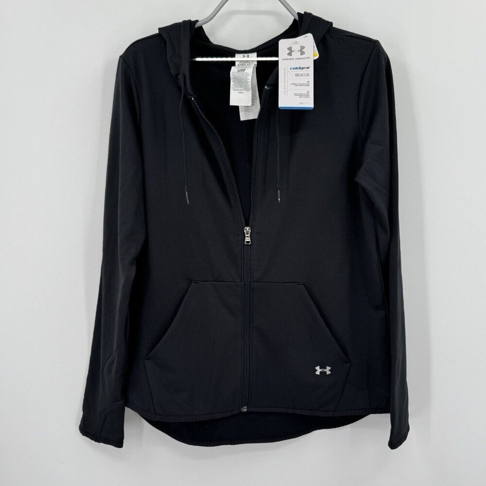 Under Armour Cold Gear Full Zip Hooded Jacket sz M Women's in Black Fleece Lined